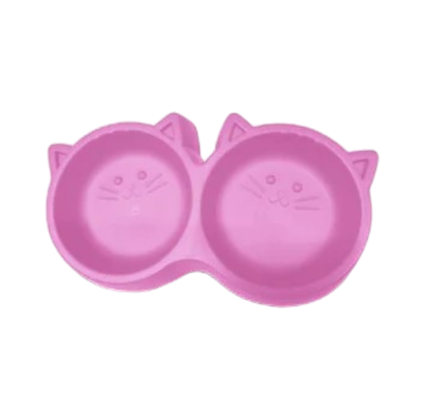 Plato Doble Para Mascotas Antideslizante con Diseño de Gatitos