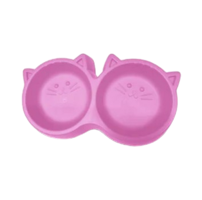 Plato Doble Para Mascotas Antideslizante con Diseño de Gatitos